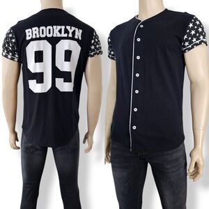 Hype Black & White "Brooklyn 99" Star Sleeve Baseball Jersey Shirt Size Large